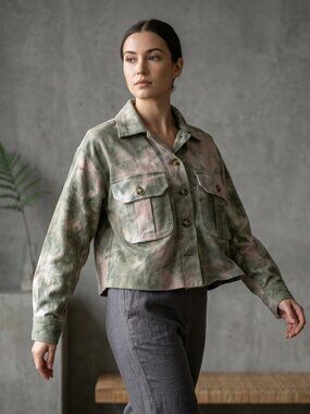 Women's Tie-Dye Utility Jacket in Green and Cream - RACHEL ZOE